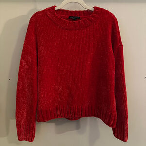 Women's Sanctuary Red Velvet Like Pullover Sweater Cropped Oversized Size S